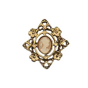 Small Gold-tone Unsigned Peachy Pink Cameo Lapel Pin Brooch